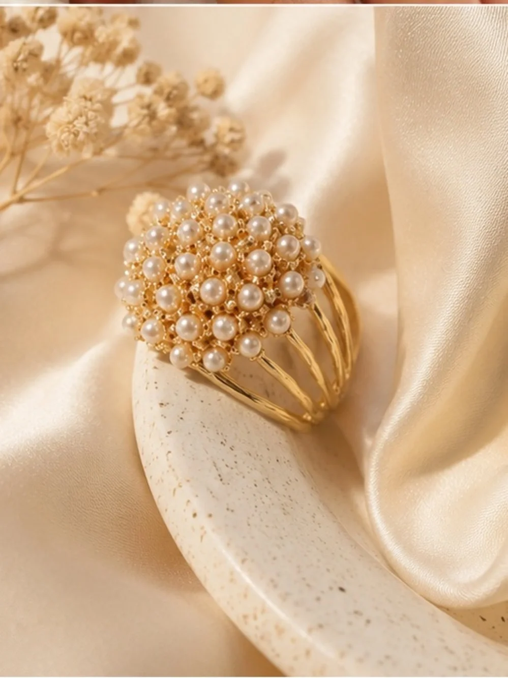Gold Pearl Cluster Dome Ring